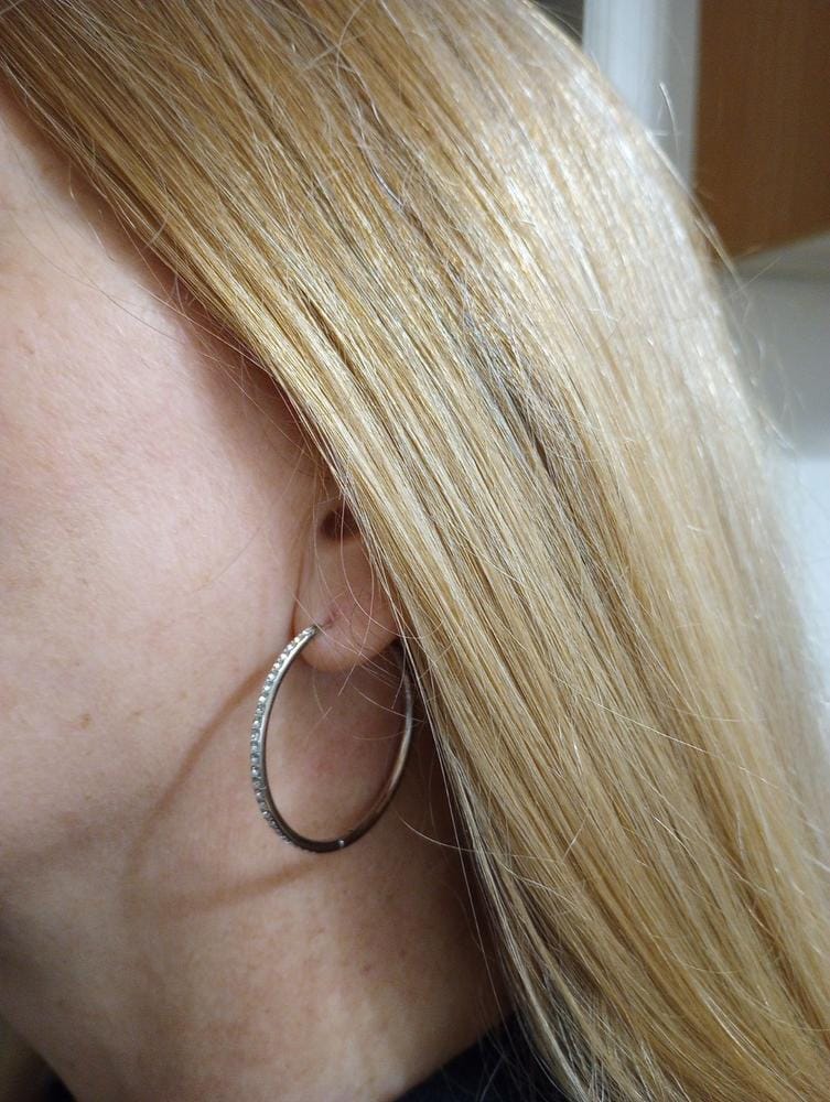 Customer photo review of Leslie 18k White Gold Plated 14mm-40mm Hoop Earrings with Swarovski Crystals