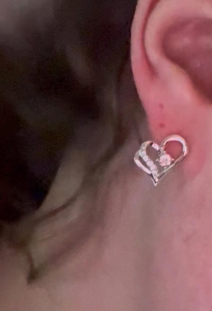 Customer photo review of Kara 18k White Gold Plated Silver Heart Stud Earrings with Swarovski Crystals