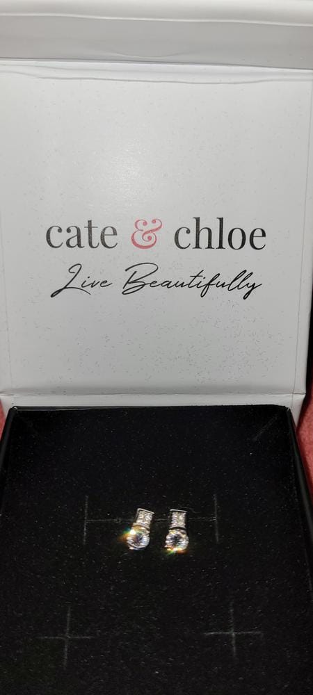 Customer photo review of Laya 18k White Gold Plated Stud Earrings with Swarovski Crystals — Final Sale