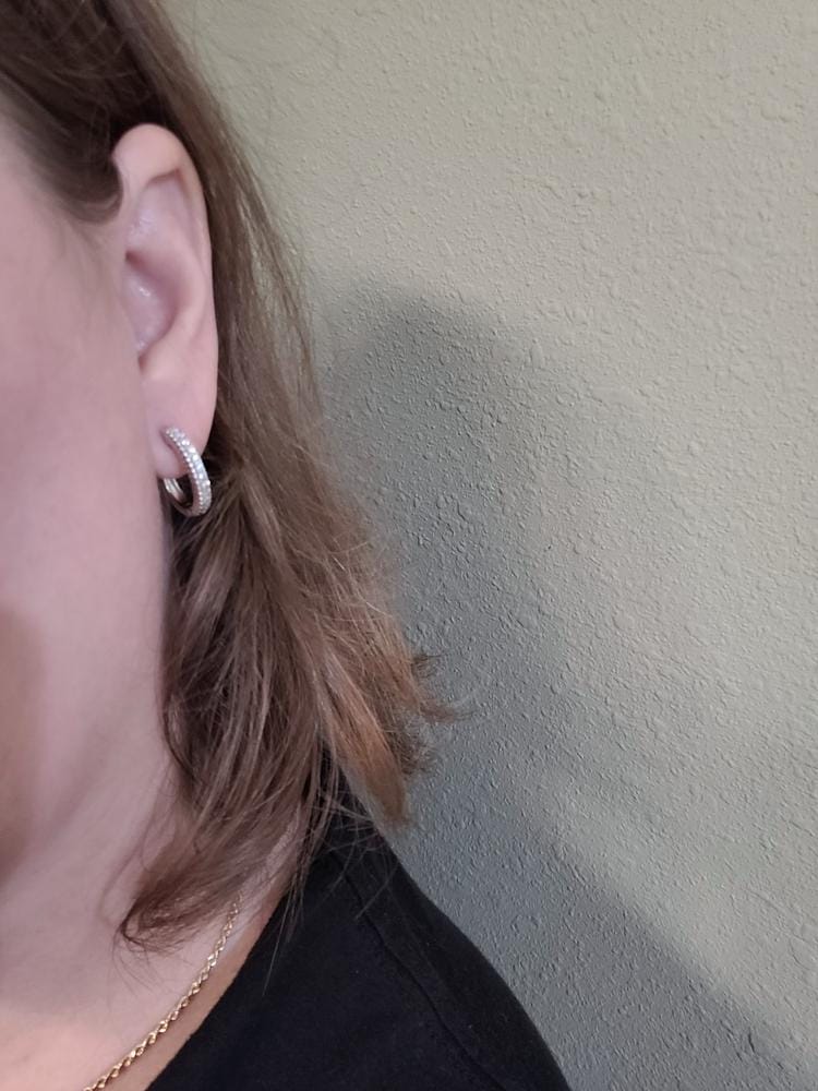 Customer photo review of Teagan 18k White Gold Plated 19mm Hoop Earrings with Swarovski Crystals