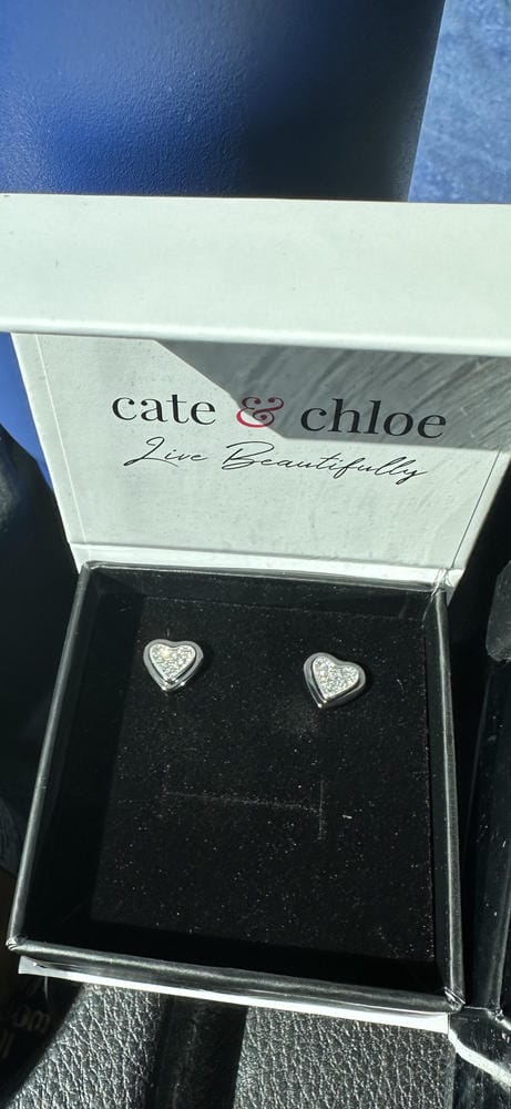Customer photo review of Rory 18k White Gold Plated Heart Halo Stud Earrings with Swarovski Crystals
