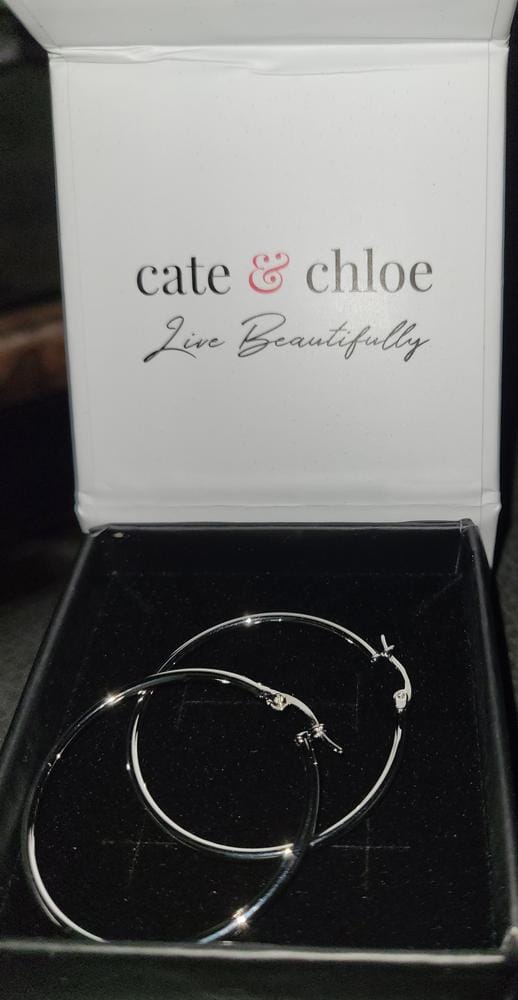 Customer photo review of Monica 18k White Gold Plated 10mm/40mm/50mm Hoop Earrings