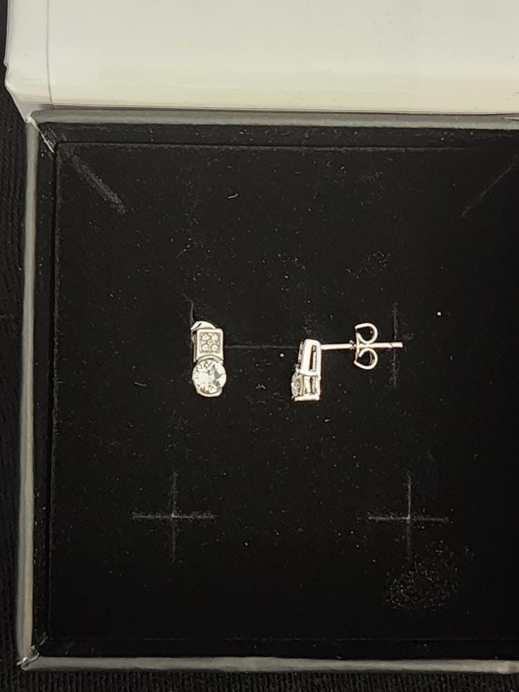 Customer photo review of Laya 18k White Gold Plated Stud Earrings with Swarovski Crystals — Final Sale