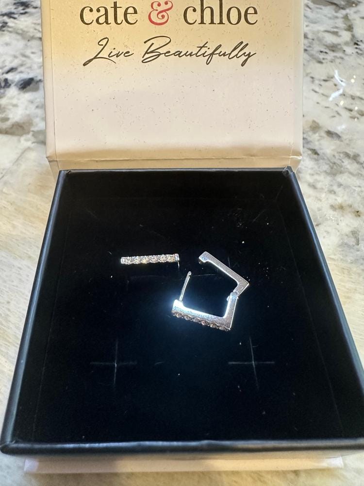 Customer photo review of Sydney 18k White Gold Plated 14mm Square Hoop Earrings with Swarovski Crystals