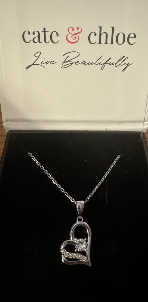 Customer photo review of Kara 18k White Gold Plated Silver Heart Necklace with Swarovski Crystals