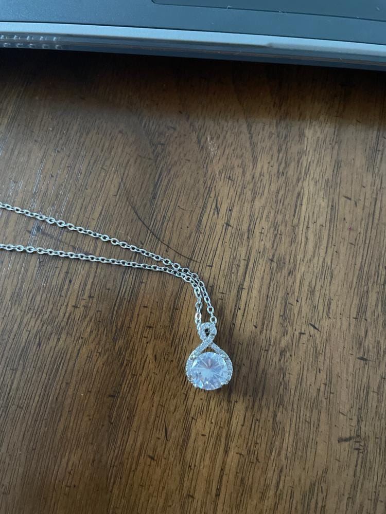 Customer photo review of Alessandra 18k White Gold Plated Infinity Halo Pendant Necklace with Simulated Diamond Crystals