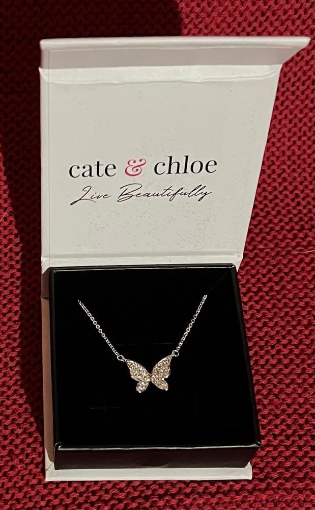 Customer photo review of Yuenen 18k White Gold Plated Silver Butterfly Necklace with Swarovski Crystals