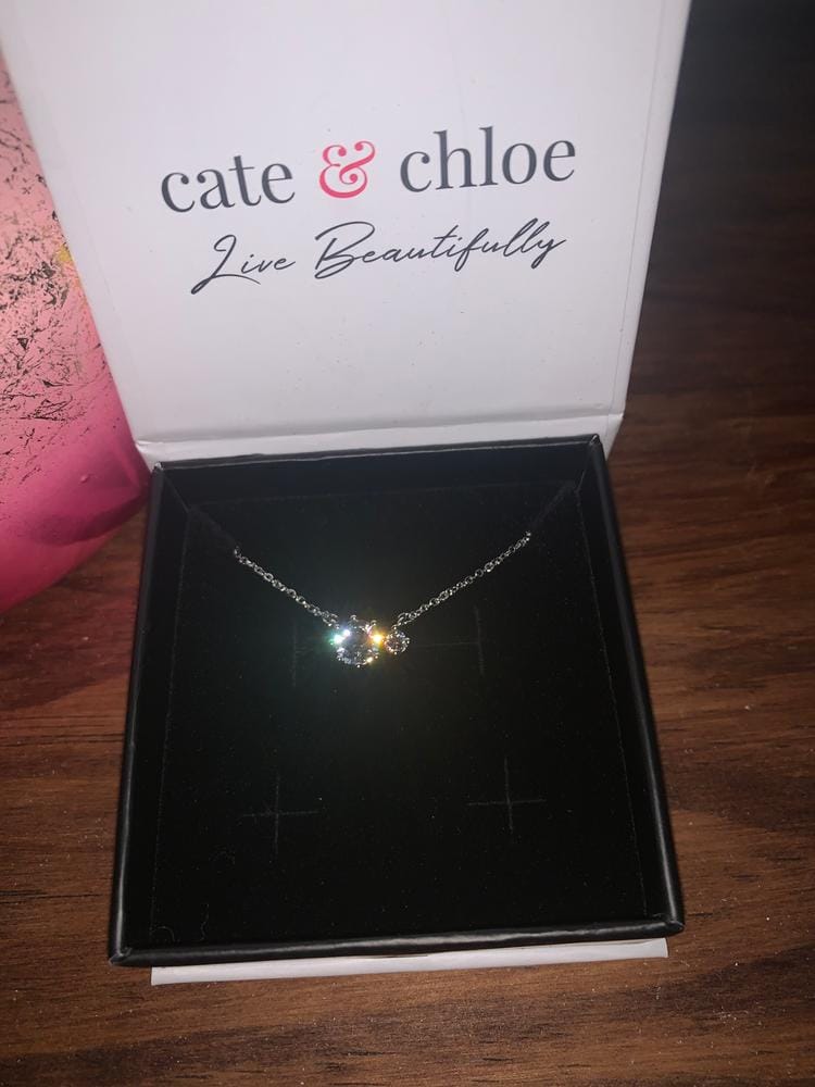 Customer photo review of Emma 18k White Gold Plated 2-Stone Pendant Necklace with  Swarovski Crystals