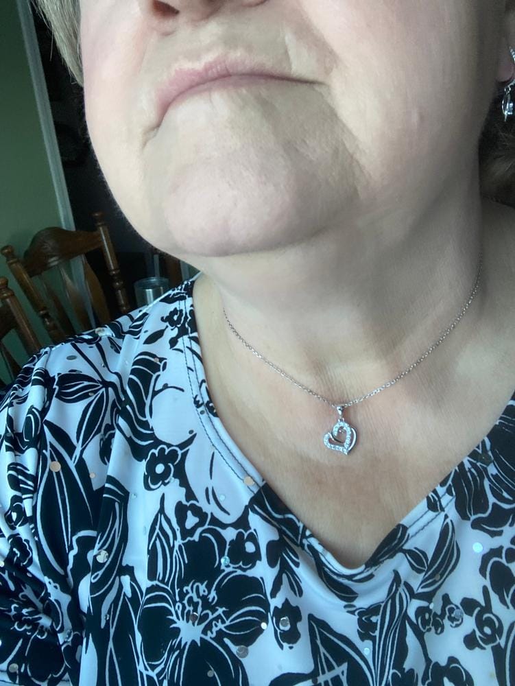 Customer photo review of Angela 18k White Gold Plated Silver Double Heart Necklace with Swarovski Crystals