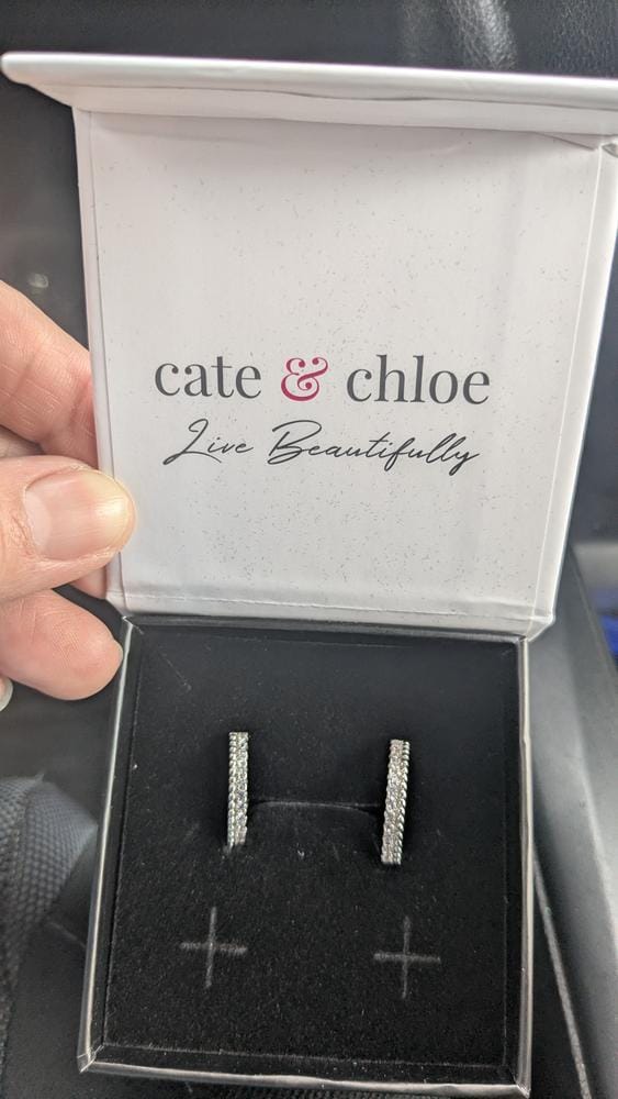Customer photo review of Teagan 18k White Gold Plated 19mm Hoop Earrings with Swarovski Crystals
