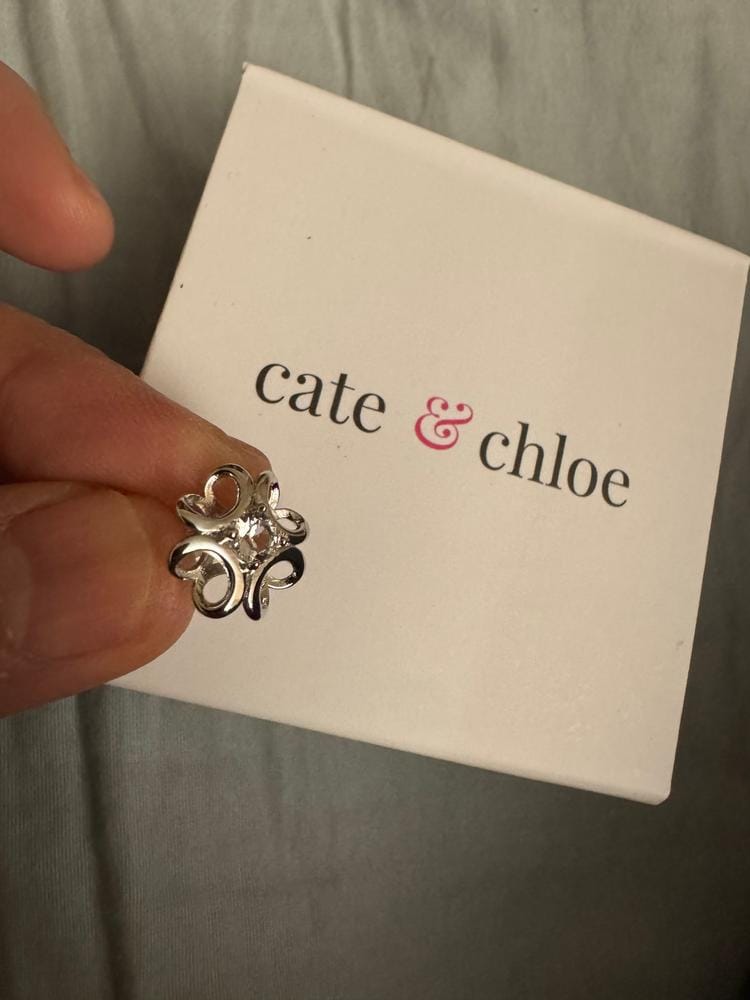 Customer photo review of Alexis 18k White Gold Plated Flower Stud Earrings with Swarovski Crystals