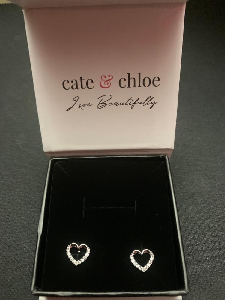 Customer photo review of Chelsea 18k White Gold Plated Silver Heart Stud Earrings with Swarovski Crystals