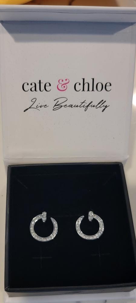 Customer photo review of Raven 18k White Gold Plated Circle Drop Stud Earrings with Swarovski Crystals - Final Sale