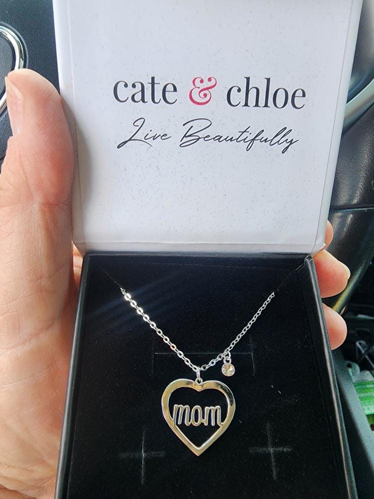 Customer photo review of Melody 18k White Gold Plated Mom Heart Necklace with Swarovski Crystal