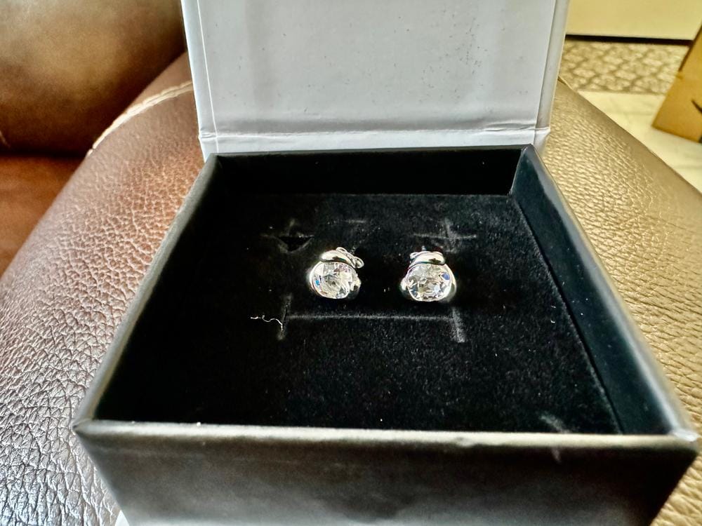 Customer photo review of Harmony 18k White Gold Plated Stud Earrings with Round Swarovski Crystals