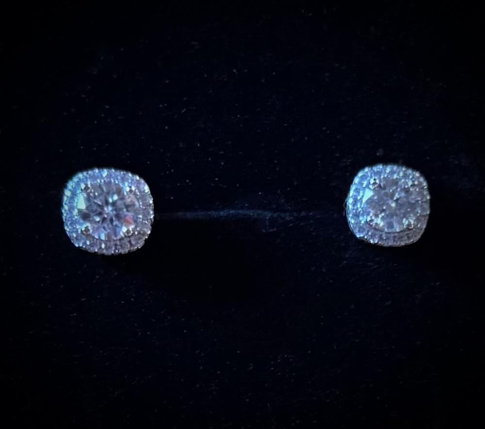 Customer photo review of Moissanite by Cate & Chloe Hannah 18k Gold Plated 925 Sterling Silver Stud Earrings 1.16tcw