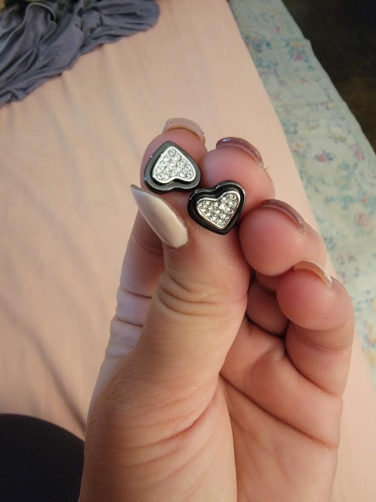 Customer photo review of Rory 18k White Gold Plated Heart Halo Stud Earrings with Swarovski Crystals