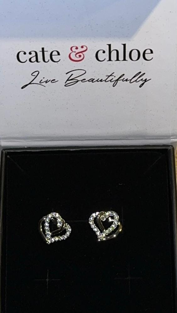 Customer photo review of Angela 18k White Gold Plated Silver Double Heart Stud Earrings with Swarovski Crystals