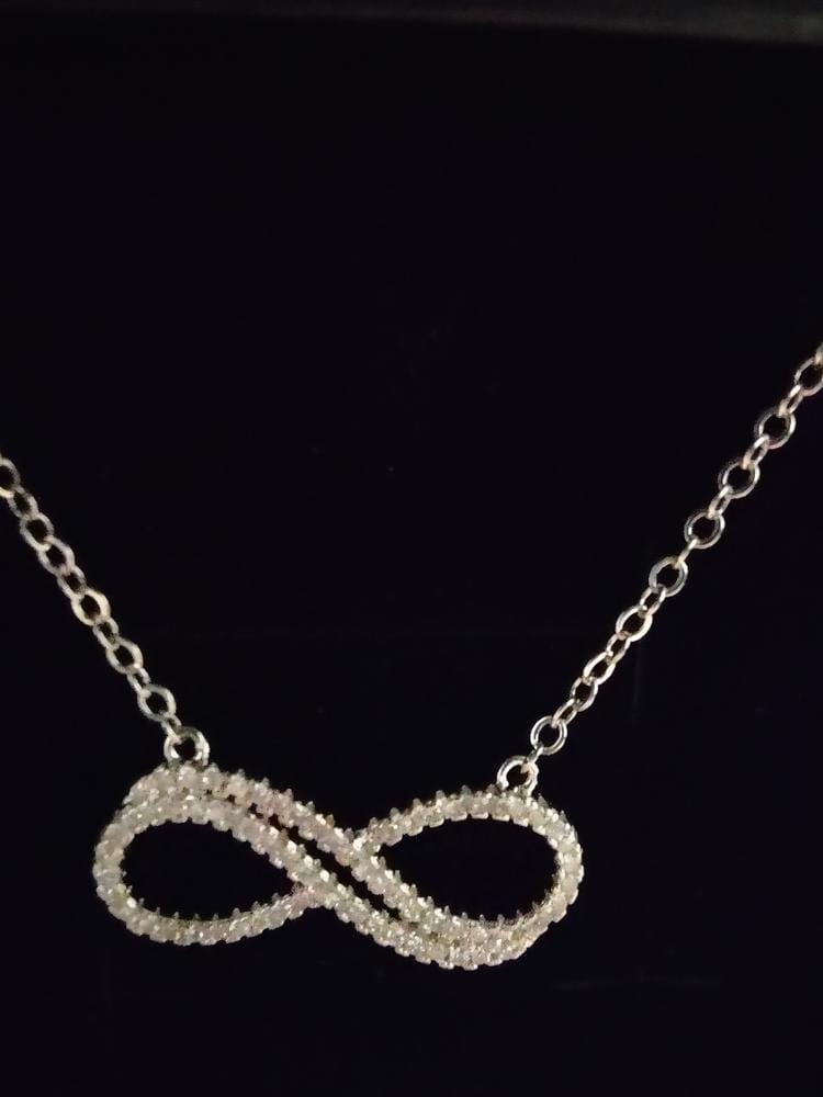 Customer photo review of Tansy 18k White Gold Plated Infinity Pendant Necklace with Simulated Diamond Crystals