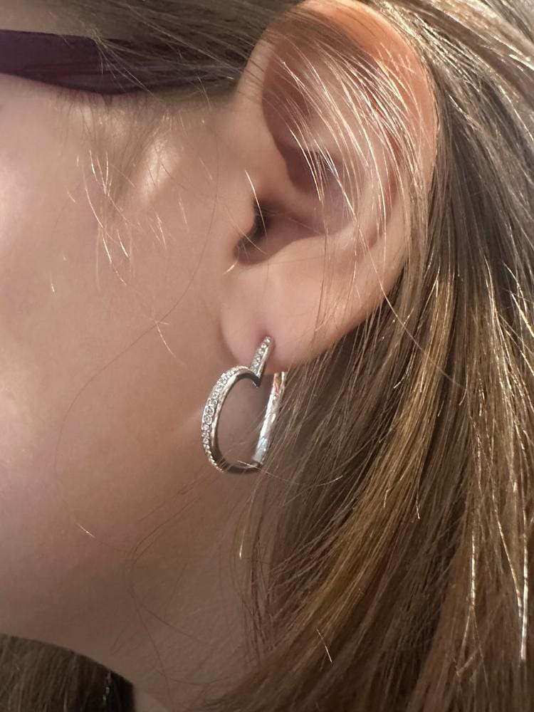 Customer photo review of Sylvia 18k White Gold Plated 25mm Heart Hoop Earrings with Swarovski Crystals