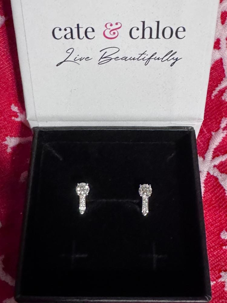 Customer photo review of Moissanite by Cate & Chloe Genesis 18k Gold Plated 925 Sterling Silver Stud Earrings 1.12tcw