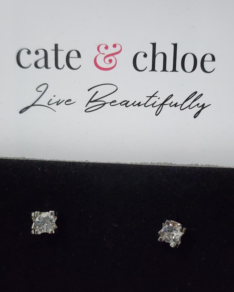 Customer photo review of Clara 18k Gold Plated Stud Earrings with Solitaire Round Cut Swarovski Crystal — Final Sale
