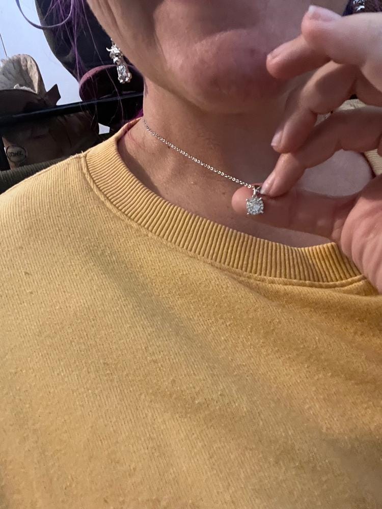 Customer photo review of Raylee 18k White Gold Plated Halo Pendant Necklace with Swarovski Crystals
