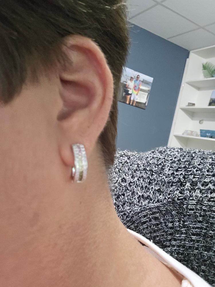 Customer photo review of Rachel 18k White Gold Plated 19mm Hoop Earrings with Swarovski Crystals