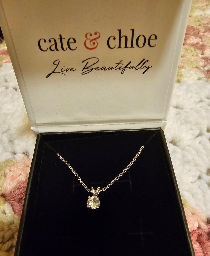 Customer photo review of Faye 18k White Gold Plated Solitaire Necklace with Swarovski Crystal