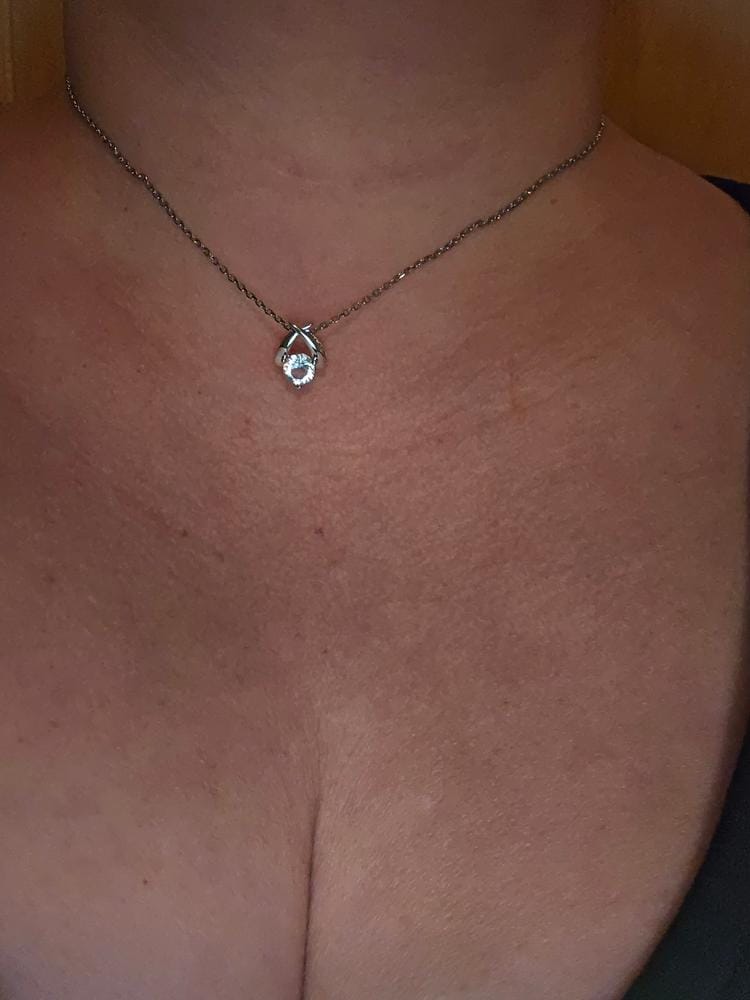 Customer photo review of Eloise 18k White Gold Plated Pendant Necklace with Round Cut Swarovski Crystal