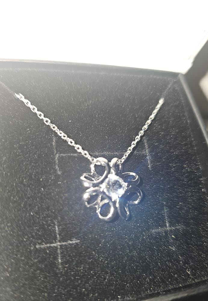 Customer photo review of Alexis 18k White Gold Plated Flower Pendant Necklace with Swarovski Crystal