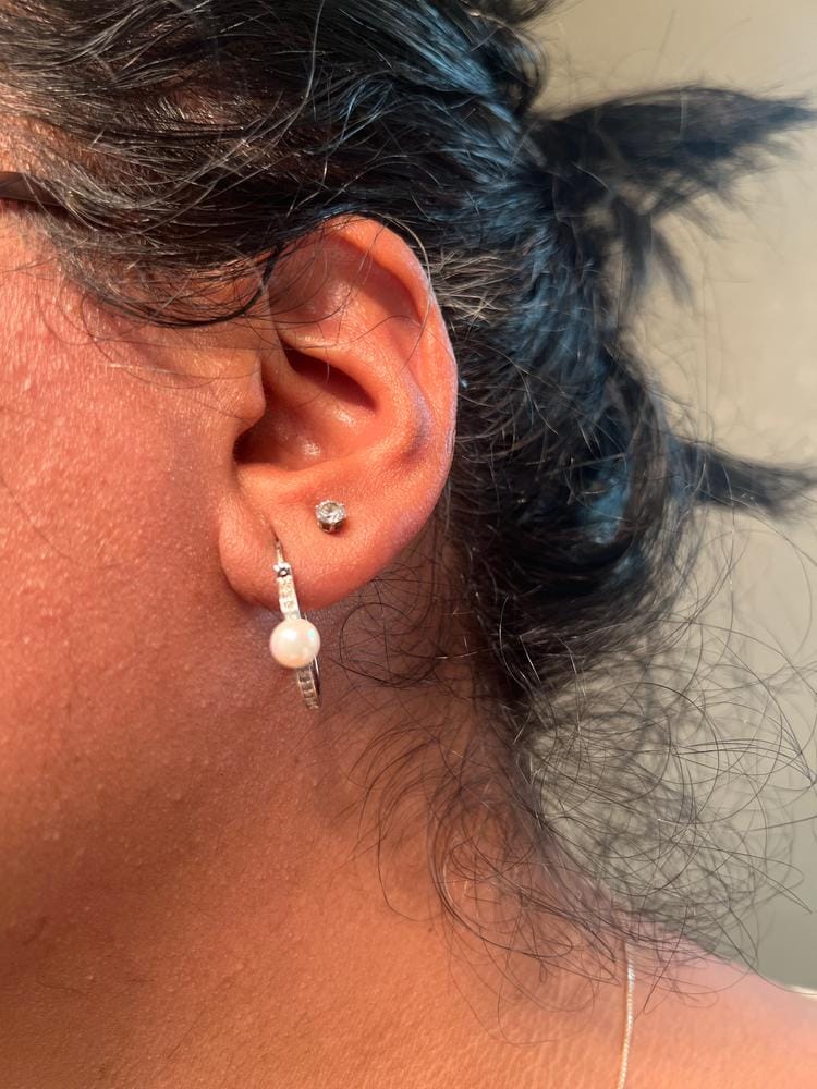 Customer photo review of Nyla 18k White Gold Plated 22mm Pearl Hoop Earrings with Swarovski Crystals