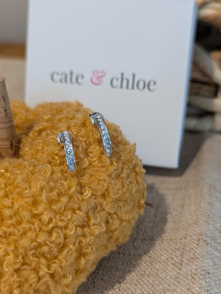 Customer photo review of Erin 18k White Gold Plated Half Hoop Earrings with Swarovski Crystals