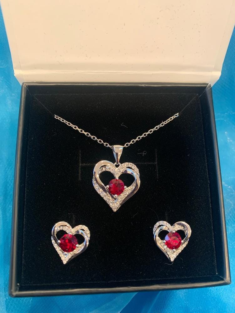 Customer photo review of Forever Birthstone 18k White Gold Plated Double Heart Necklace with Swarovski Crystals