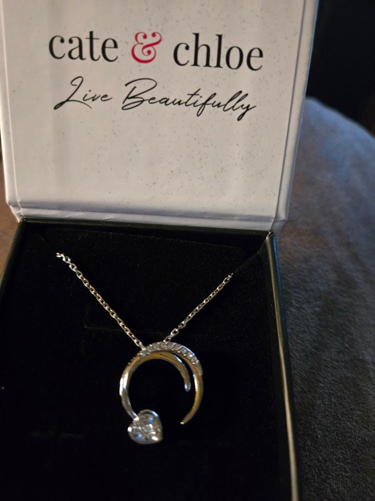 Customer photo review of Aelin 18k White Gold Plated Crescent Heart Pendant Necklace with Swarovski Crystals