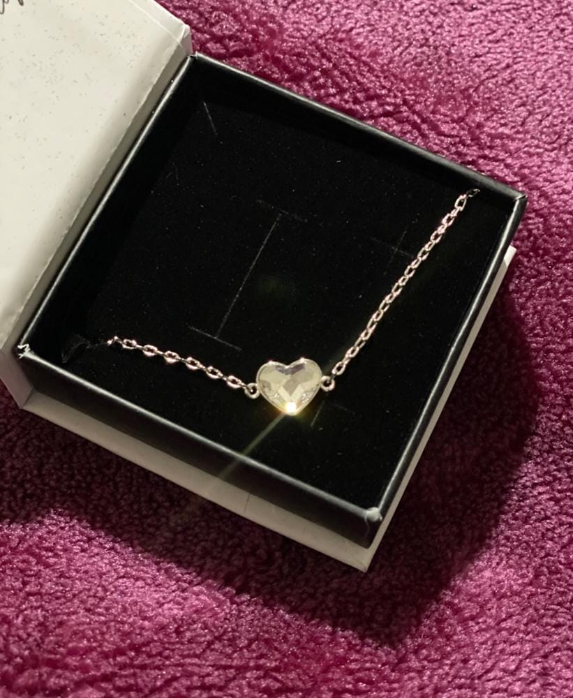Customer photo review of Violet 18k White Gold Plated Heart Bracelet with Swarovski Crystal - Final Sale