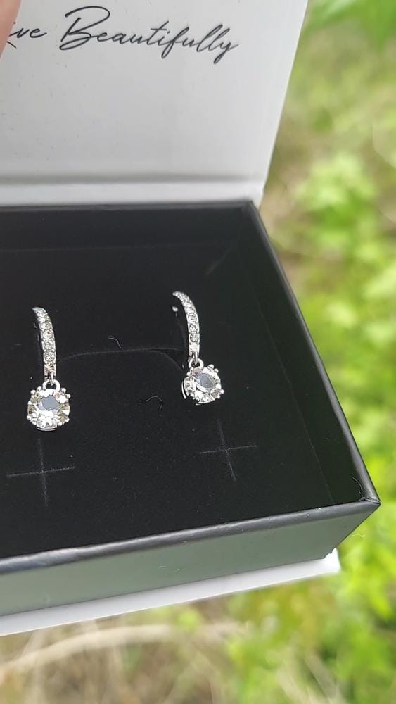 Customer photo review of McKenzie 18k White Gold Plated Drop Dangle Earrings with Swarovski Crystals