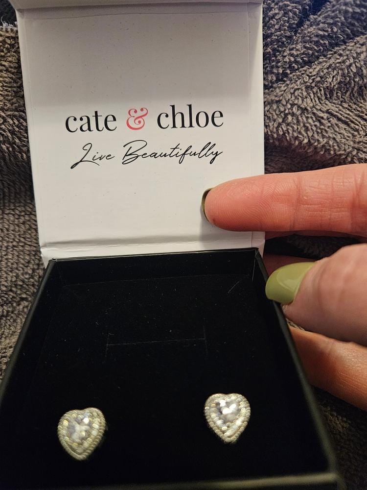 Customer photo review of Coraline 18k White Gold Plated Silver Heart Stud Earrings with Simulated Diamond Crystals