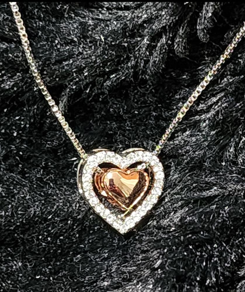 Customer photo review of Susan 18k White Gold Plated Halo Heart Necklace with Swarovski Crystals