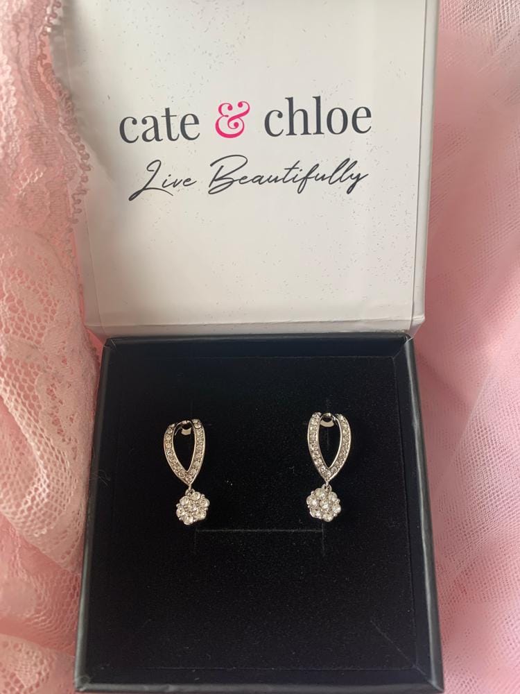 Customer photo review of Megan 18k White Gold Plated Diamond Dangle Stud Earrings with Swarovski Crystals - Final Sale