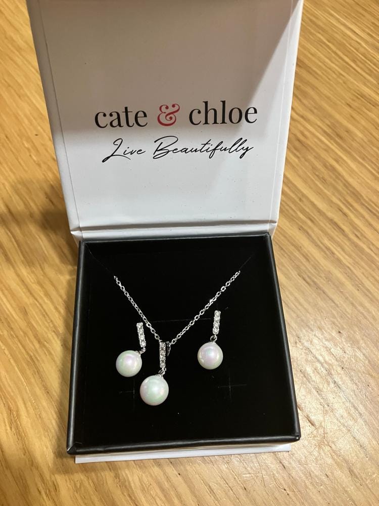 Customer photo review of Gabrielle 18k White Gold Plated Pearl Drop Earrings with Swarovski Crystals