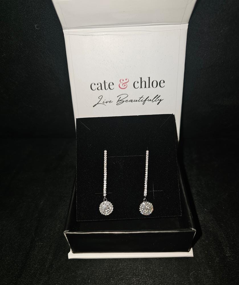 Customer photo review of Hazel 18k White Gold Plated Silver Drop Dangle Earrings with Simulated Diamond Crystals - Final Sale