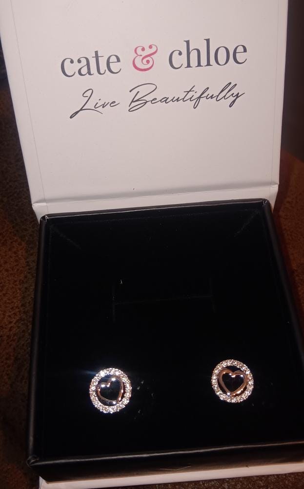 Customer photo review of Khaleesi 18k White Gold Plated Silver Heart Stud Earrings with Swarovski Crystals