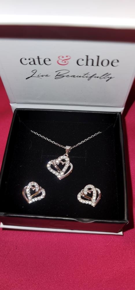 Customer photo review of Angela 18k White Gold Plated Double Heart Stud Earrings and Necklace Set with Swarovski Crystals