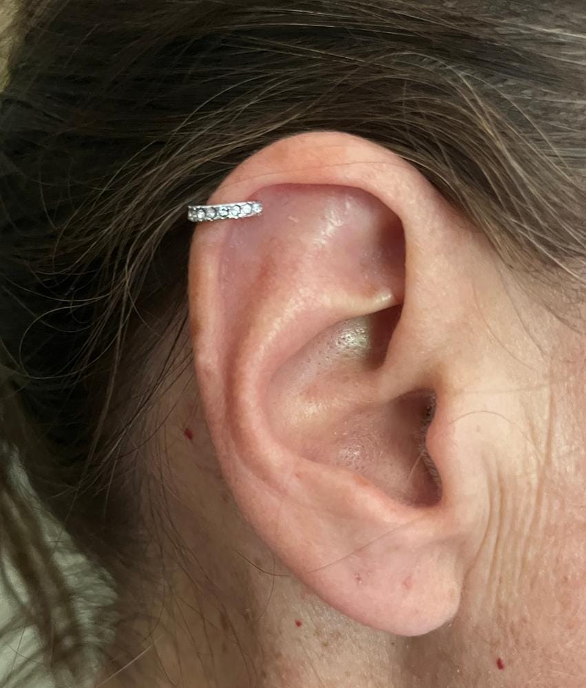 Customer photo review of Gloria 18k White Gold Plated 10mm Hoop Ear Cuff with Swarovski Crystals