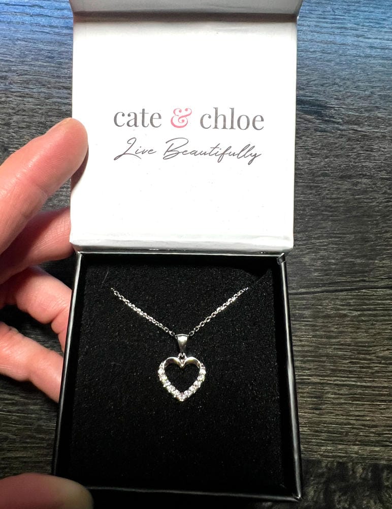Customer photo review of Chelsea 18k White Gold Plated Silver Heart Necklace with Swarovski Crystals