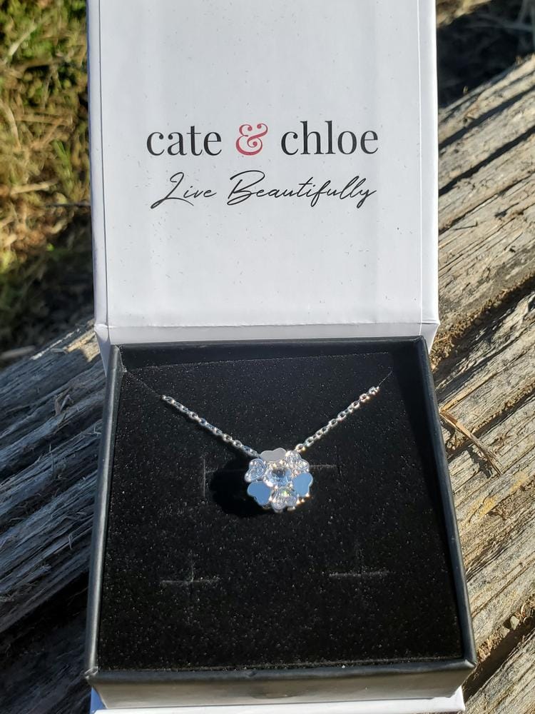 Customer photo review of Khloe 18k White Gold Plated Flower Heart Necklace with Crystals