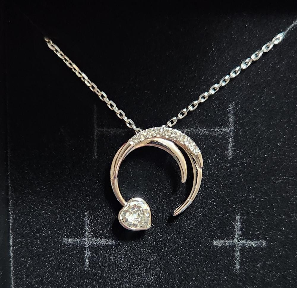 Customer photo review of Aelin 18k White Gold Plated Crescent Heart Pendant Necklace with Swarovski Crystals
