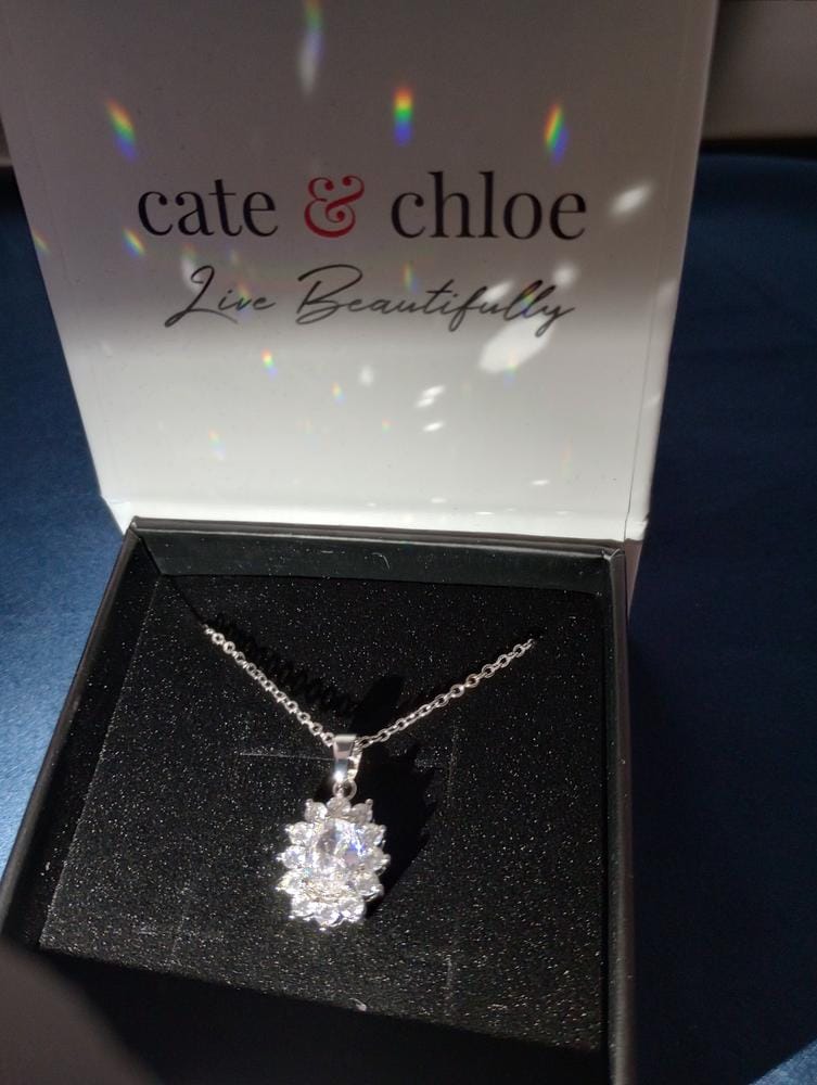 Customer photo review of Calliope 18k White Gold Plated 3-Stone Pendant Necklace with Swarovski Crystals