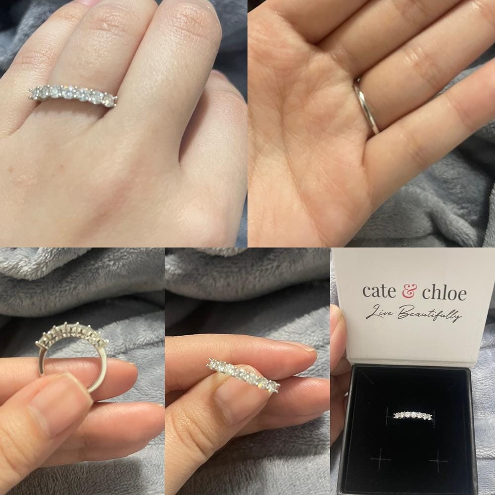 Customer photo review of Moissanite by Cate & Chloe Josephine 0.77tcw Round Cut 925 Sterling Silver 18k White Gold Plated Wedding Band